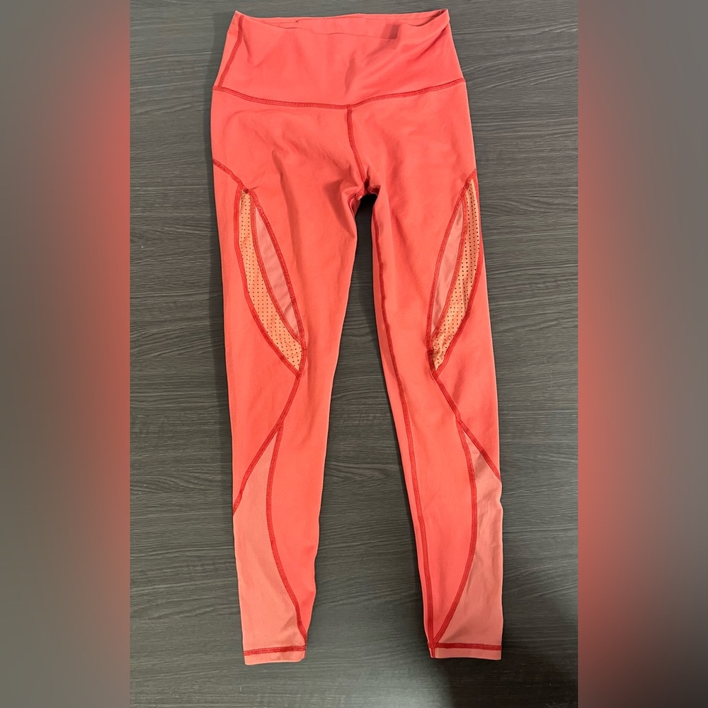 Aerie Leggings Mid Rise 7/8 Ankle Mesh Yoga Coral/Red Women’s Medium